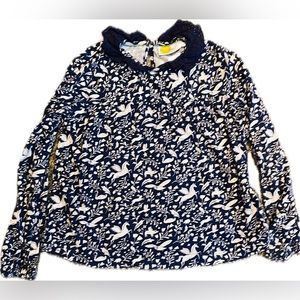 Girls mini Boden navy and white long sleeve shirt with collar button 11-12